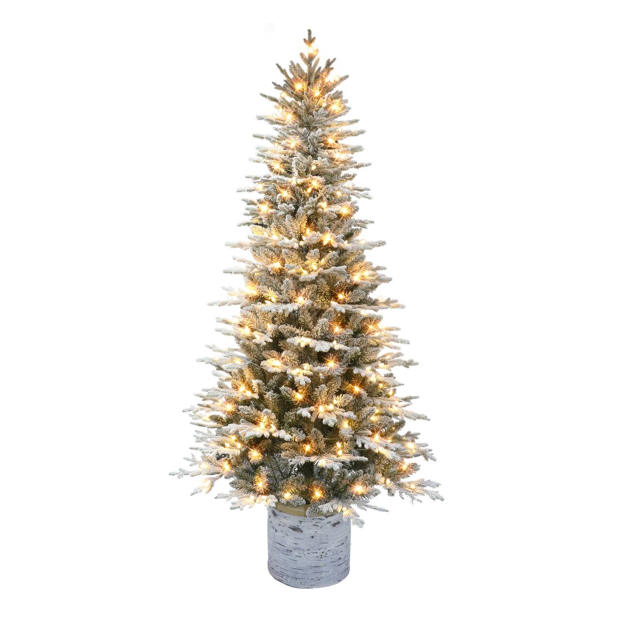 7.5ft. Pre-Lit Flocked Arctic Fir Potted Artificial Christmas Tree, White LED Lights